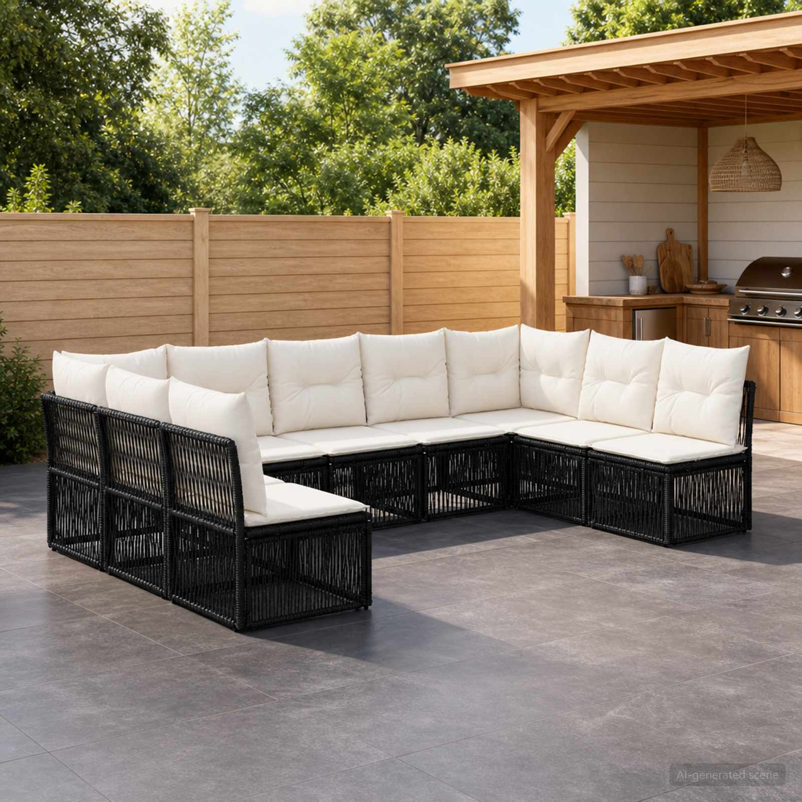 vidaXL Tuinbankenset 10 pcs Zwart poly rattan
