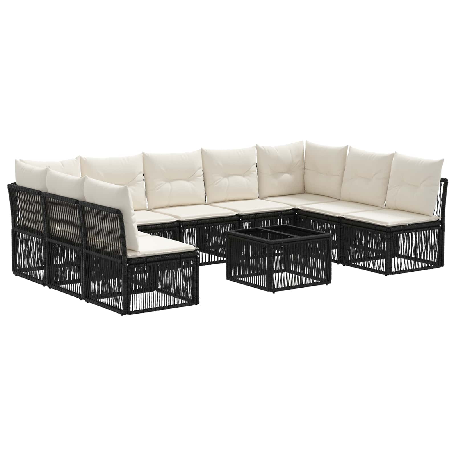 vidaXL Tuinbankenset 10 pcs Zwart poly rattan