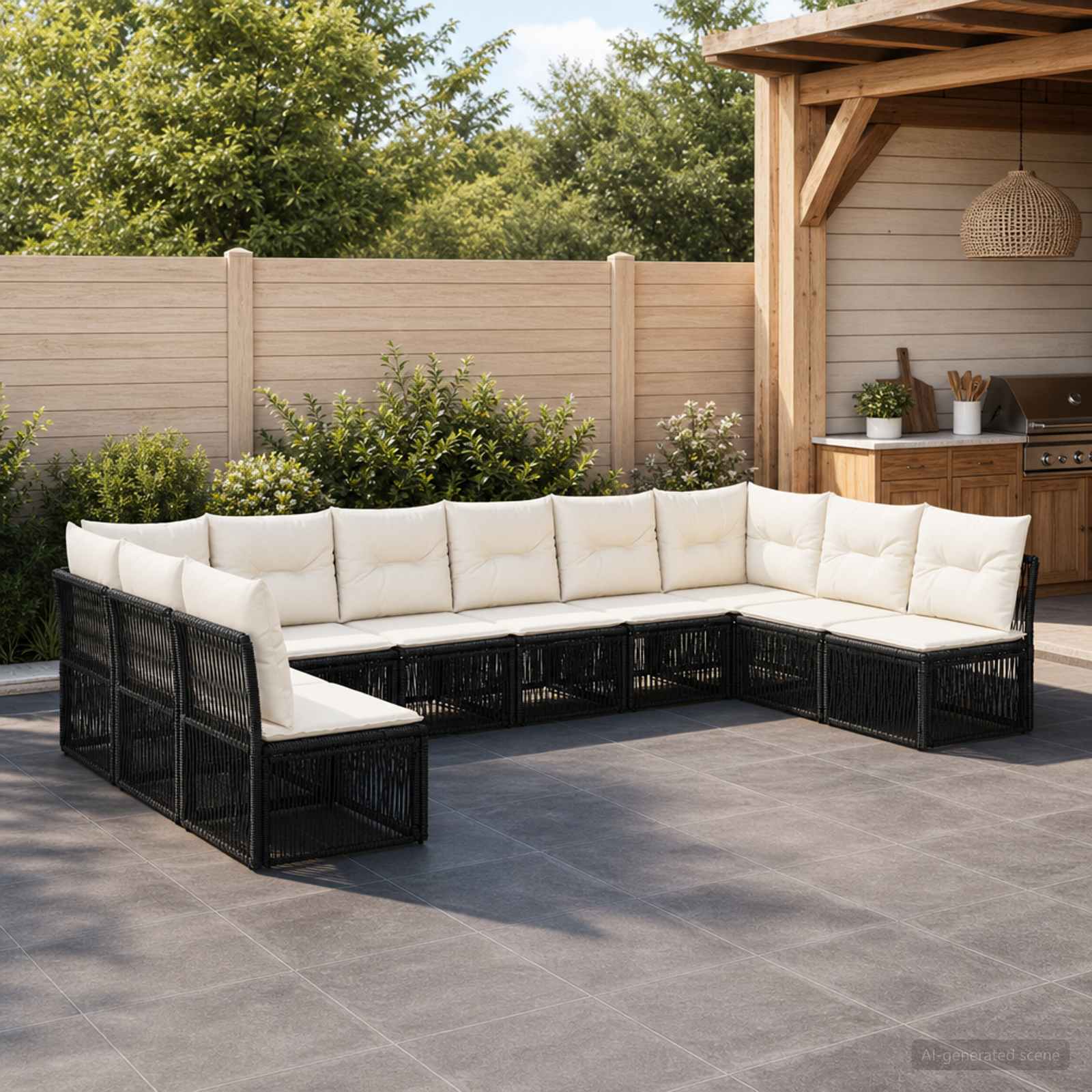 vidaXL Tuinbankenset 11 pcs Zwart poly rattan