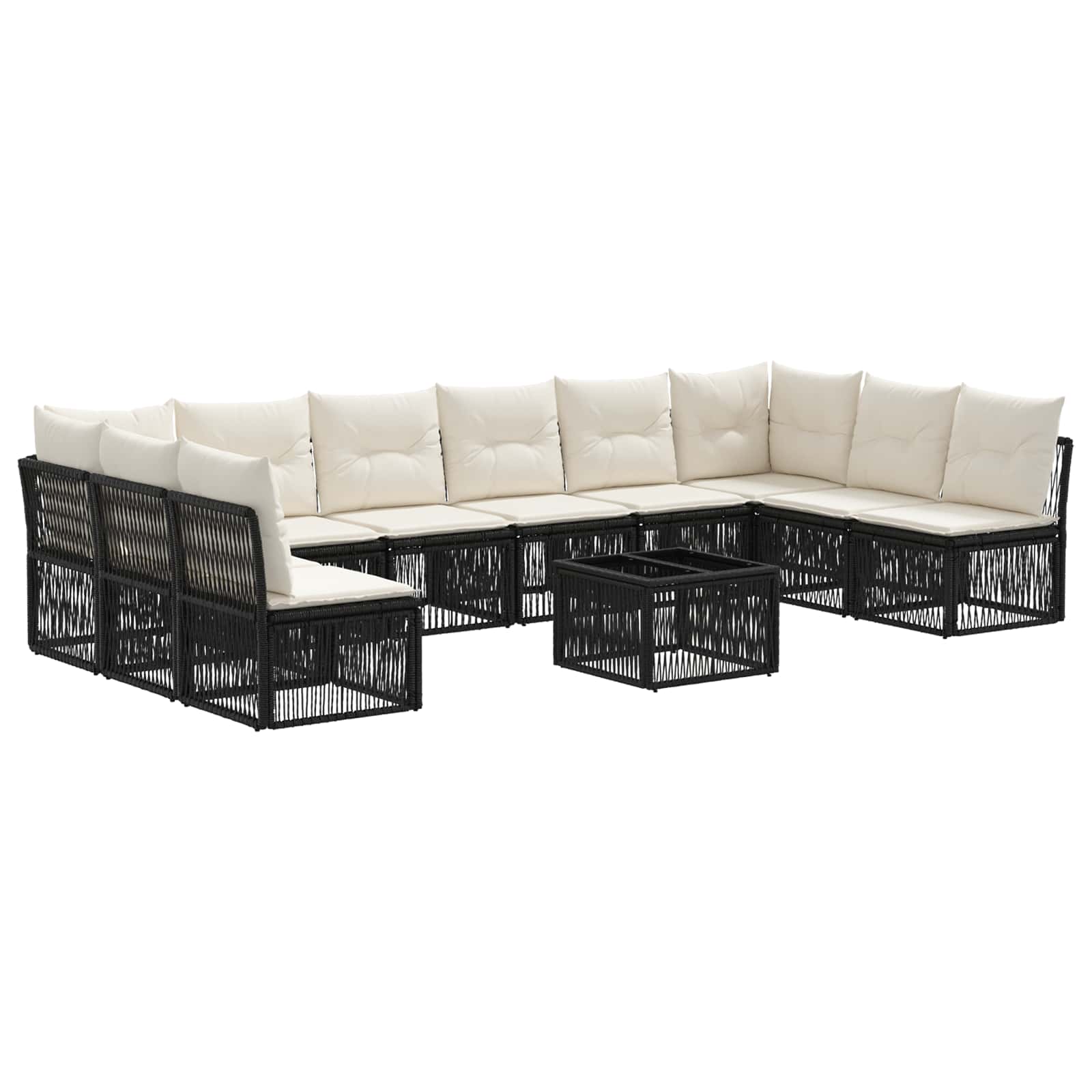 vidaXL Tuinbankenset 11 pcs Zwart poly rattan
