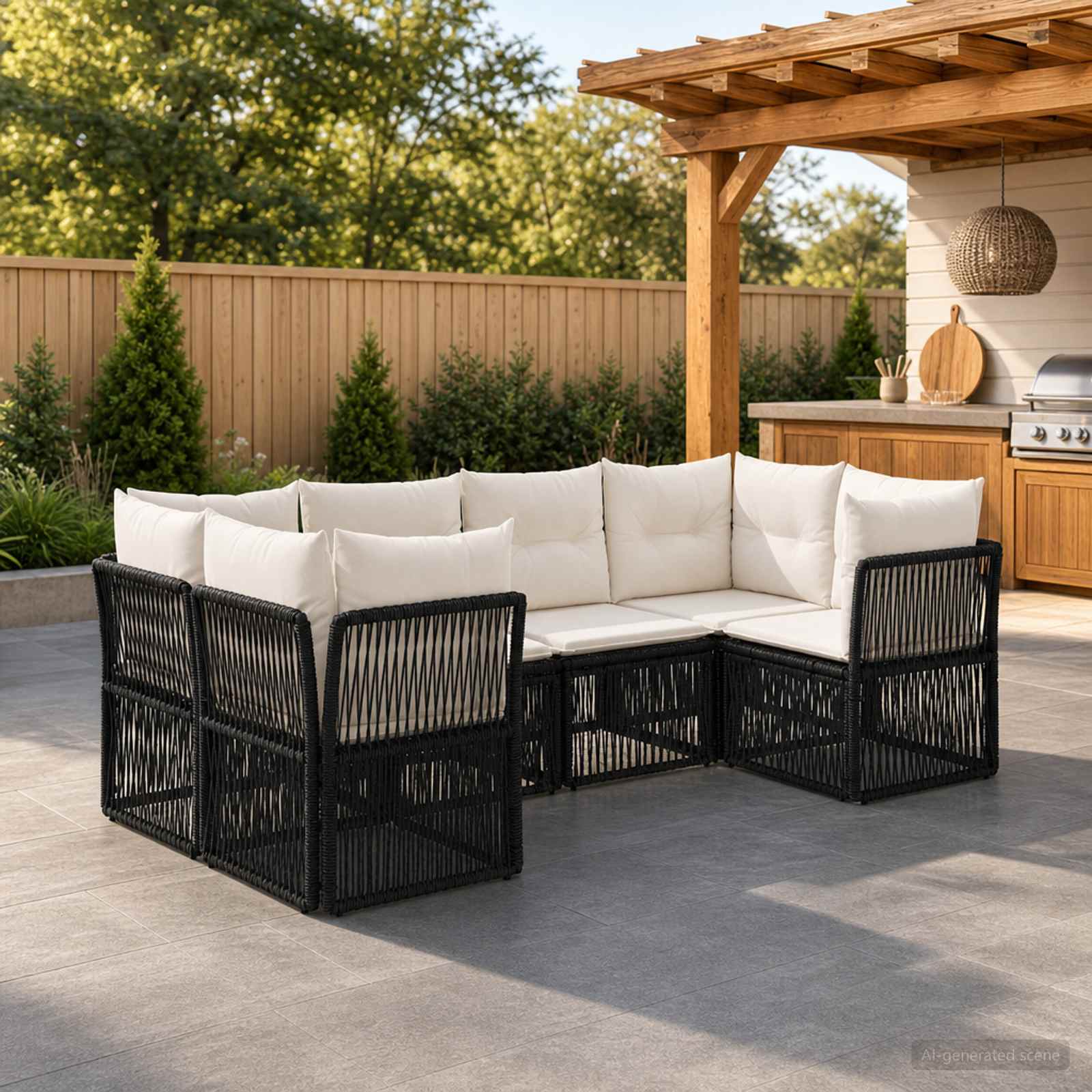 vidaXL Tuinbankenset 6 st 6-Aantal zitplaatsen Zwart poly rattan