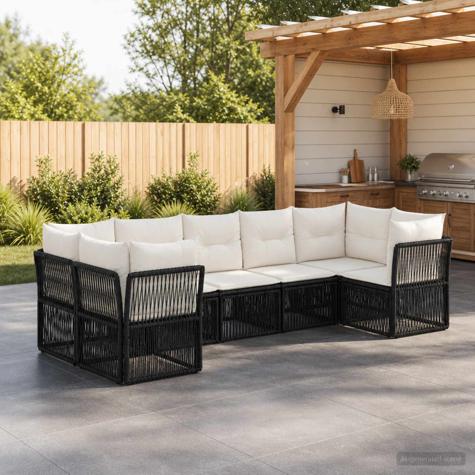 vidaXL Tuinbankenset 7 st 7-Aantal zitplaatsen Zwart poly rattan