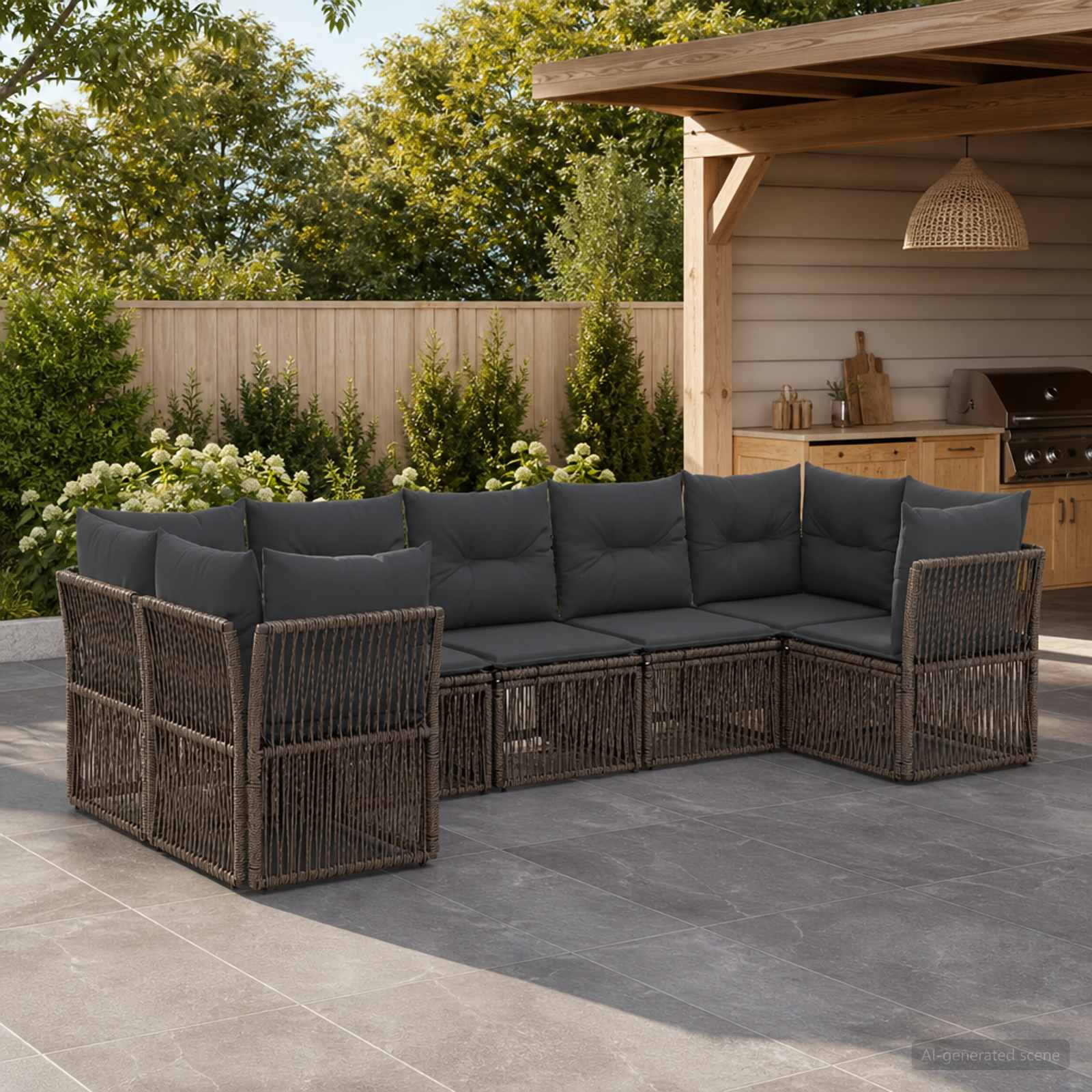 vidaXL Tuinbankenset 7 st 7-Aantal zitplaatsen Zwart poly rattan