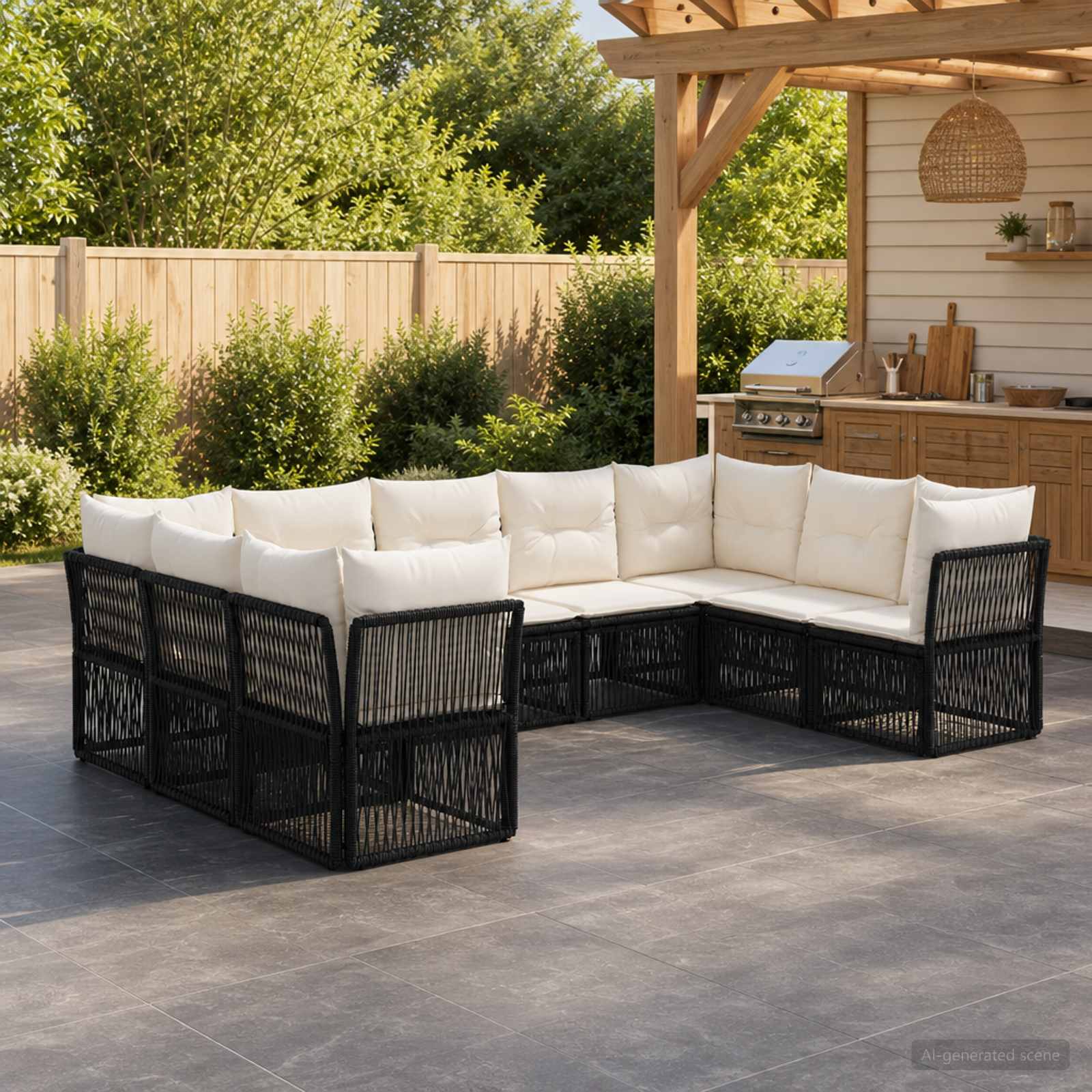 vidaXL Tuinbankenset 10 pcs Zwart poly rattan