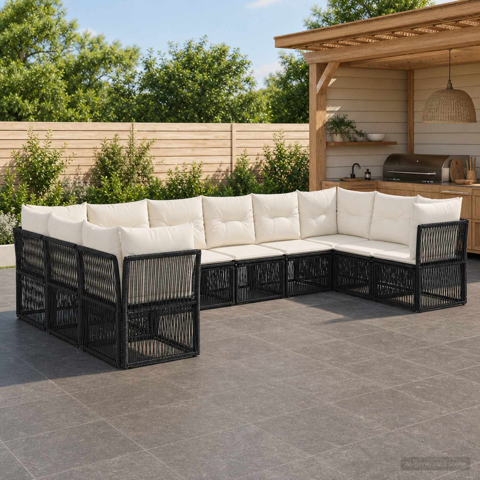vidaXL Tuinbankenset 11 pcs Zwart poly rattan