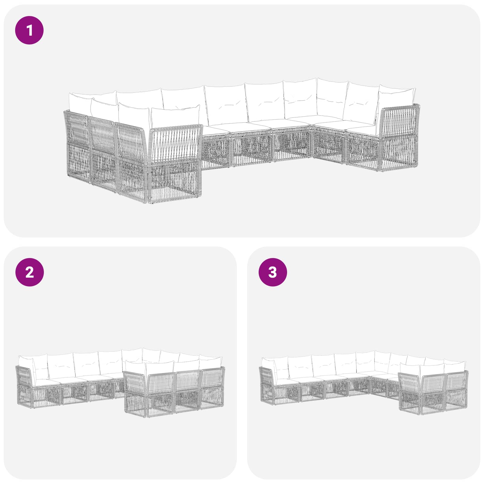 vidaXL Tuinbankenset 11 pcs Zwart poly rattan