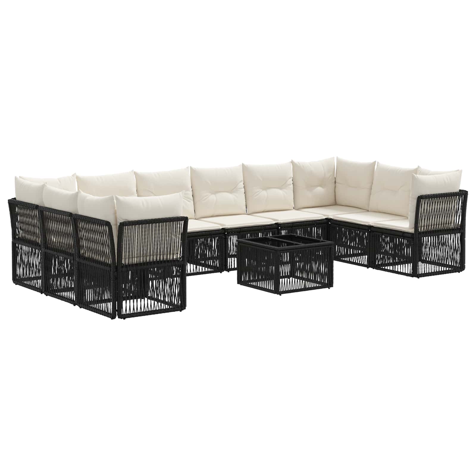 vidaXL Tuinbankenset 11 pcs Zwart poly rattan