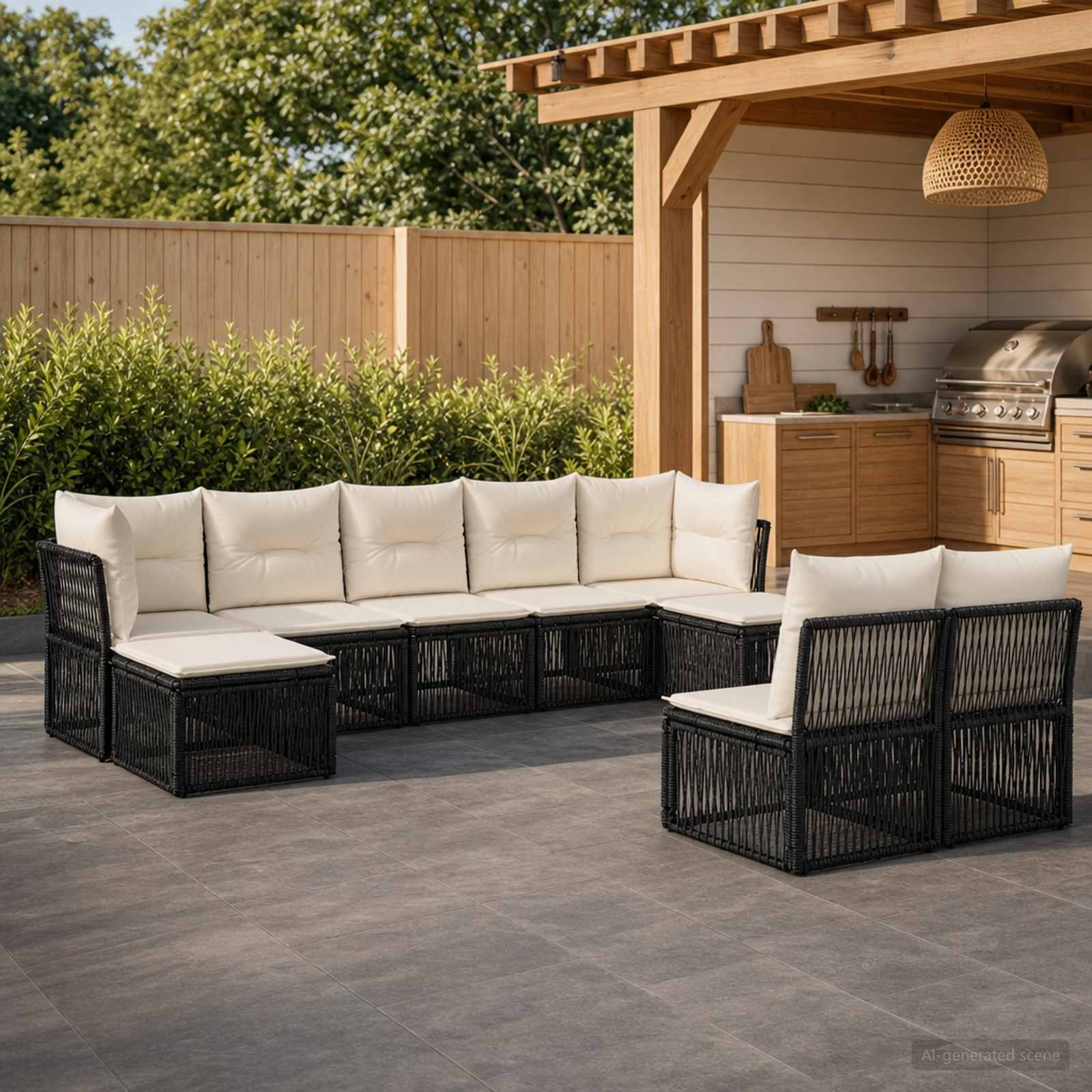 vidaXL Tuinbankenset 10 pcs Zwart poly rattan