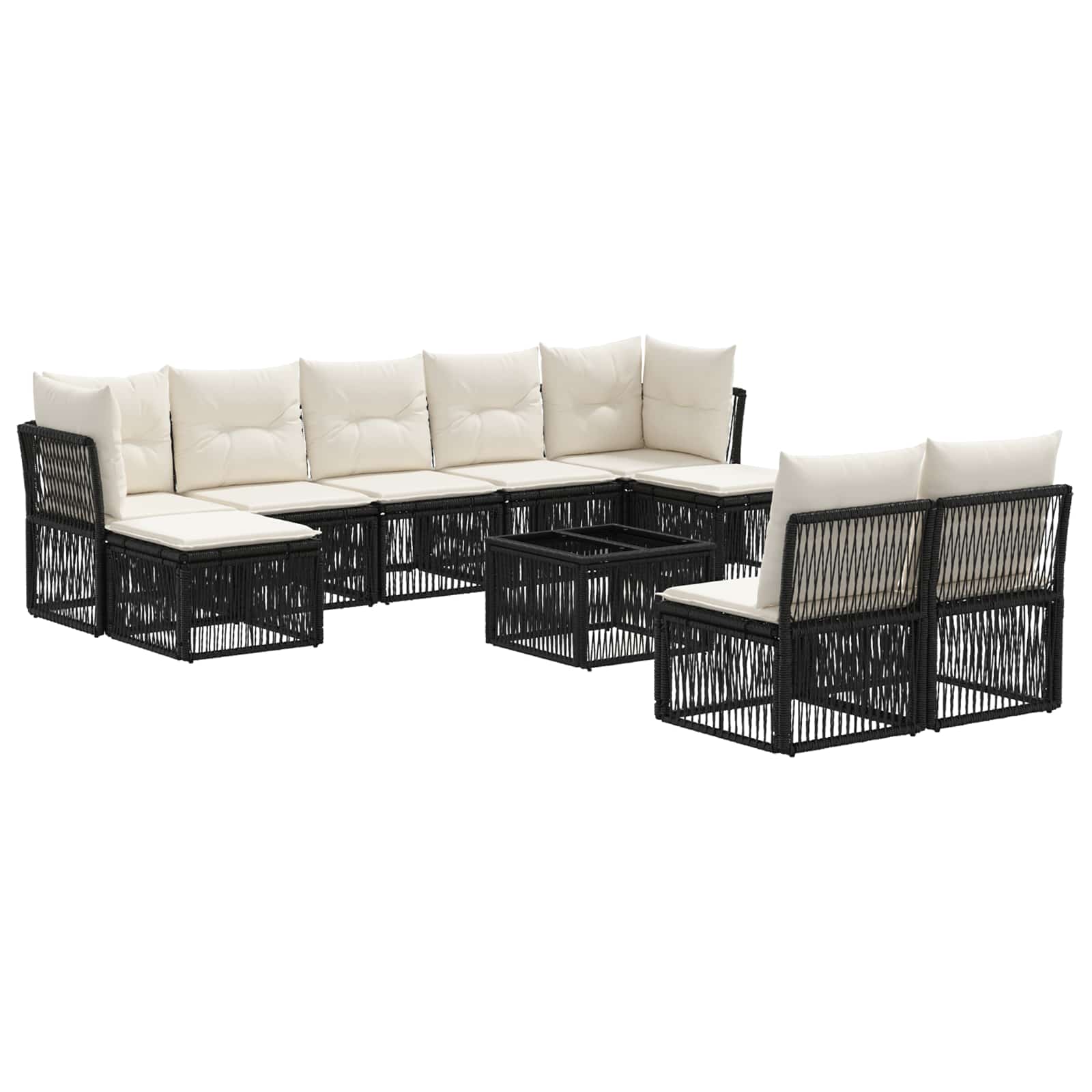 vidaXL Tuinbankenset 10 pcs Zwart poly rattan