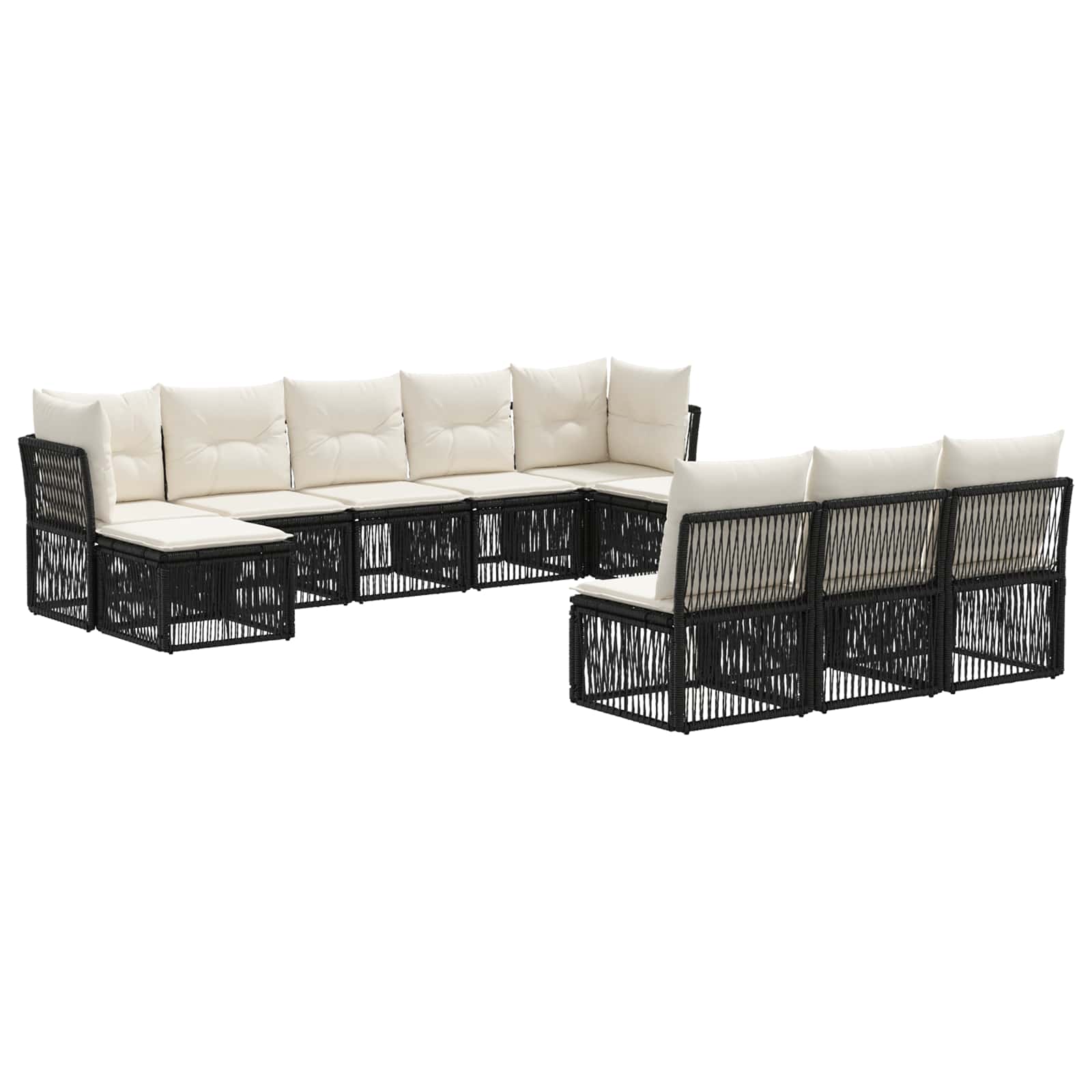 vidaXL Tuinbankenset 11 pcs Zwart poly rattan