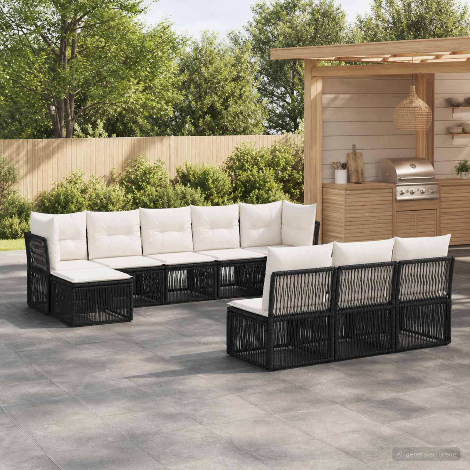 vidaXL Tuinbankenset 11 pcs Zwart poly rattan