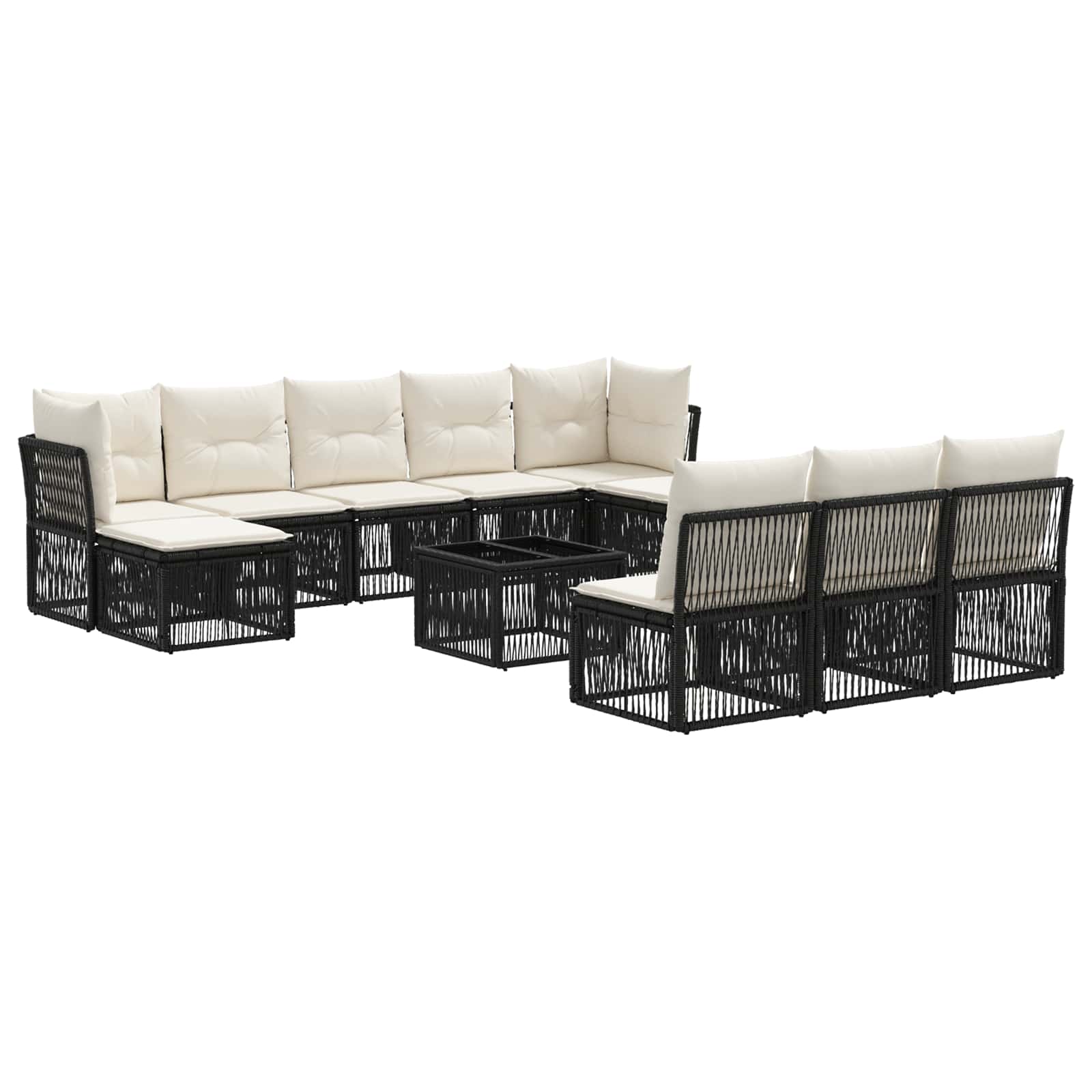 vidaXL Tuinbankenset 11 pcs Zwart poly rattan