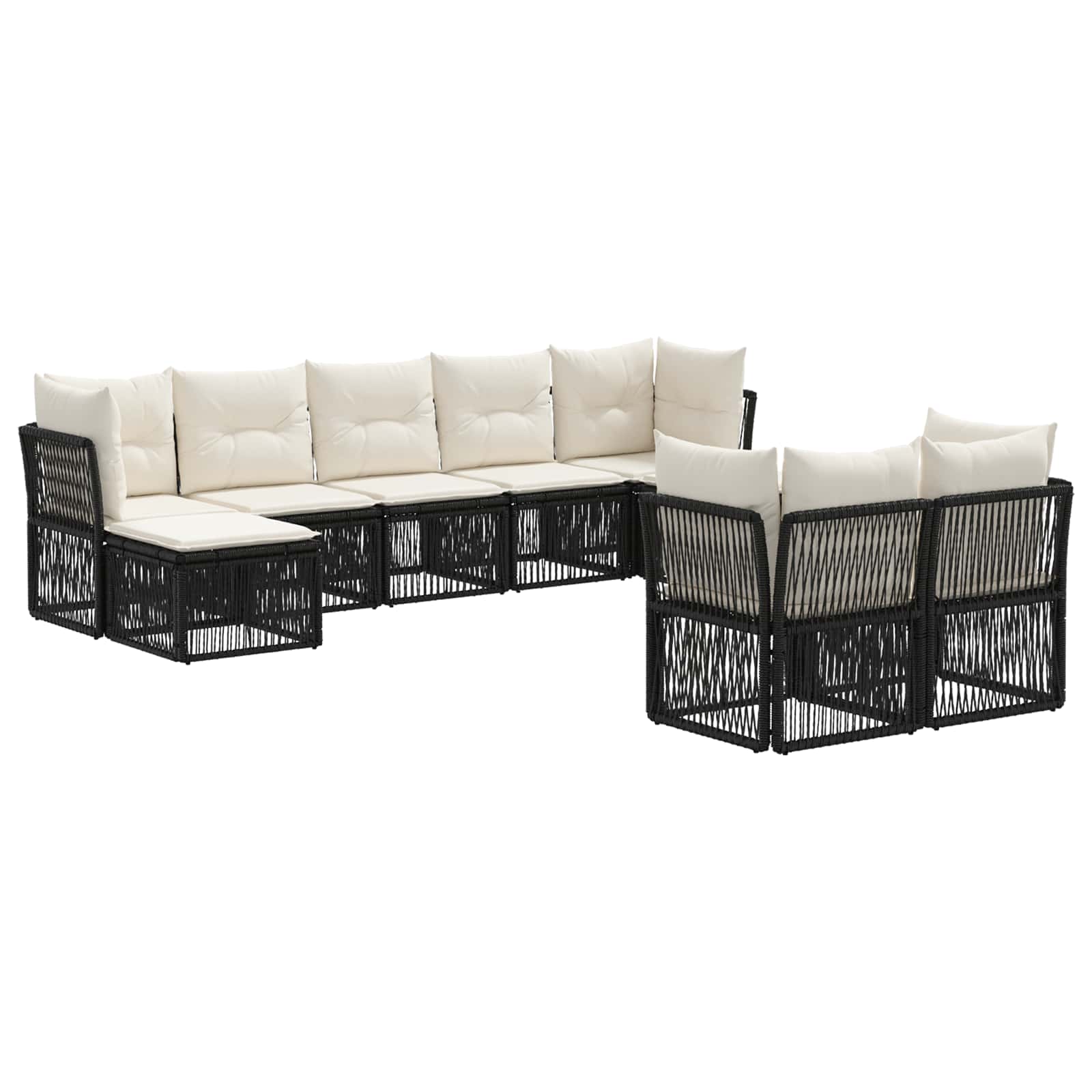 vidaXL Tuinbankenset 10 pcs Zwart poly rattan