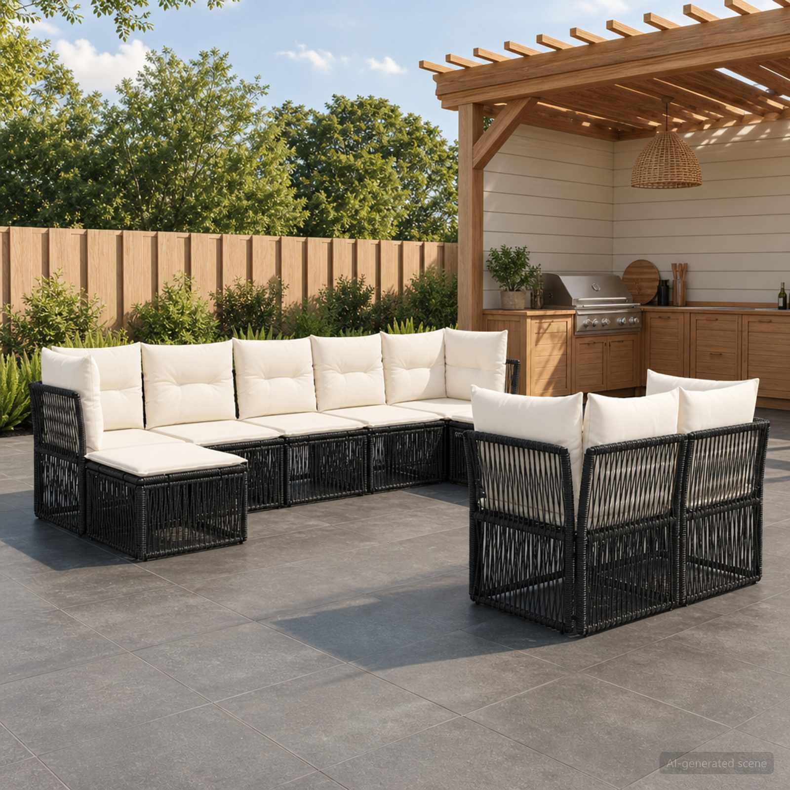 vidaXL Tuinbankenset 10 pcs Zwart poly rattan