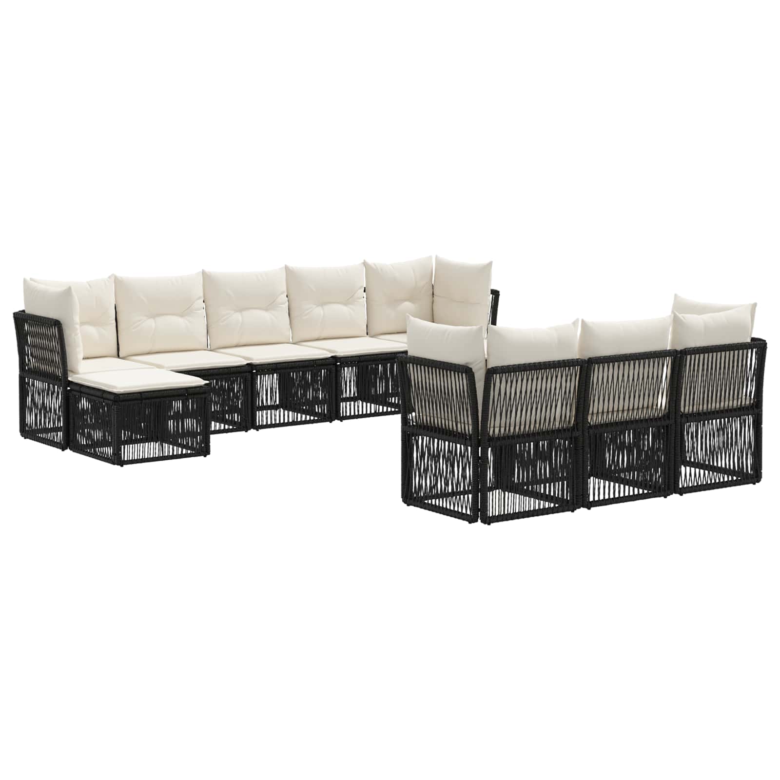 vidaXL Tuinbankenset 11 pcs Zwart poly rattan