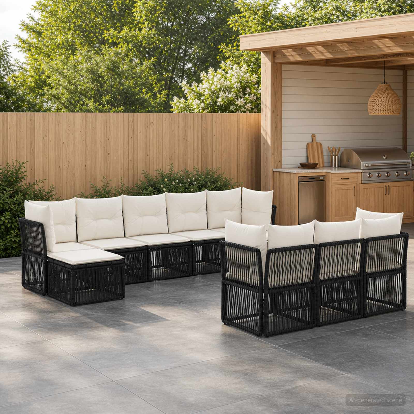 vidaXL Tuinbankenset 11 pcs Zwart poly rattan