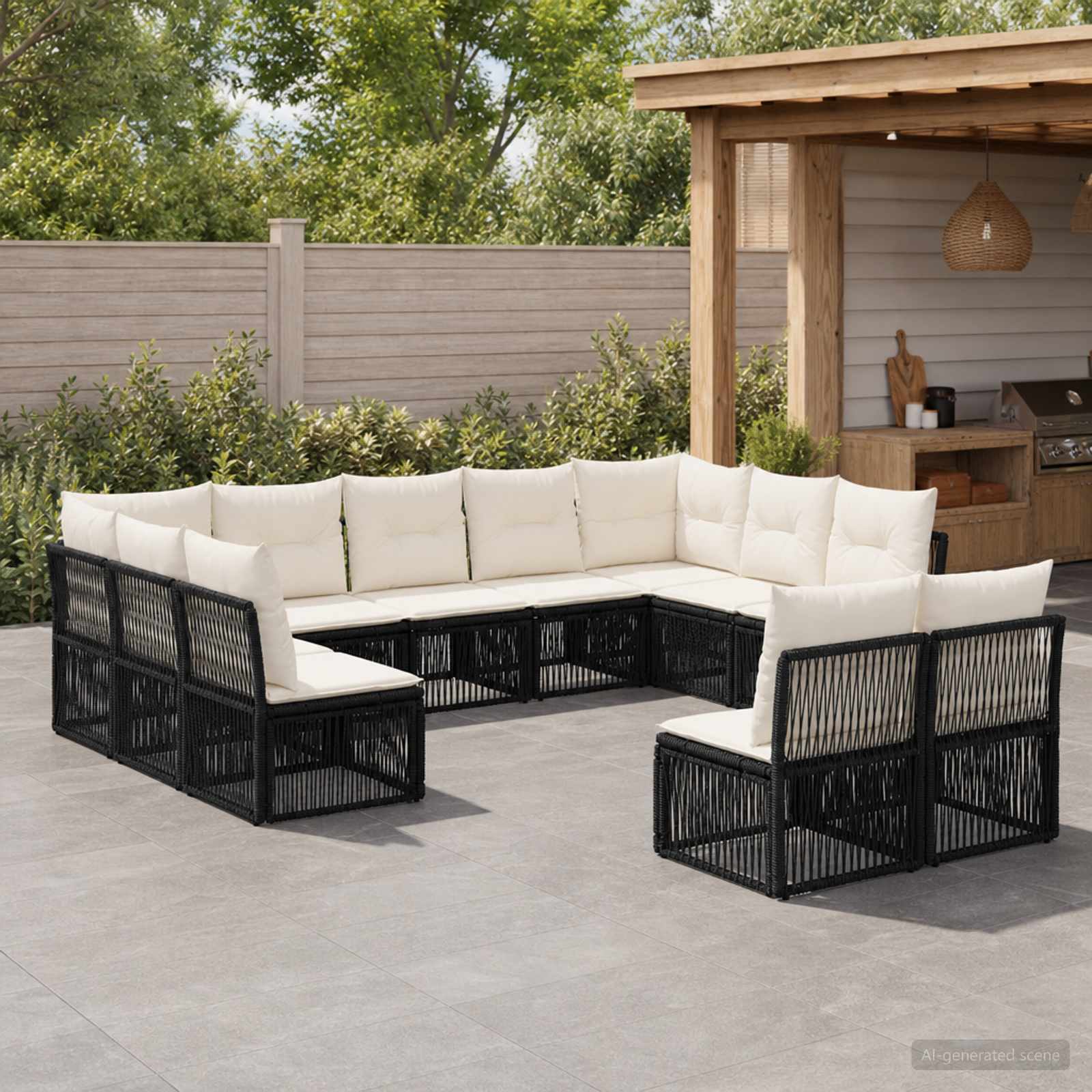 vidaXL Tuinbankenset 12 pcs Zwart poly rattan