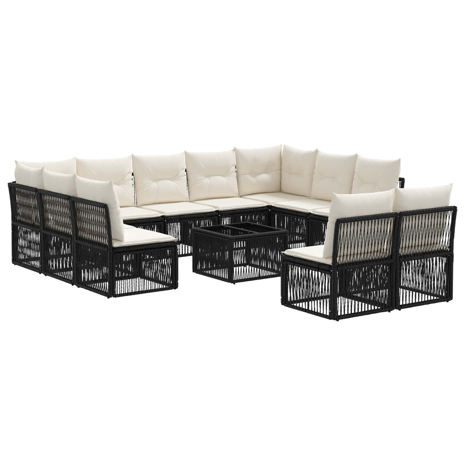 vidaXL Tuinbankenset 12 pcs Zwart poly rattan