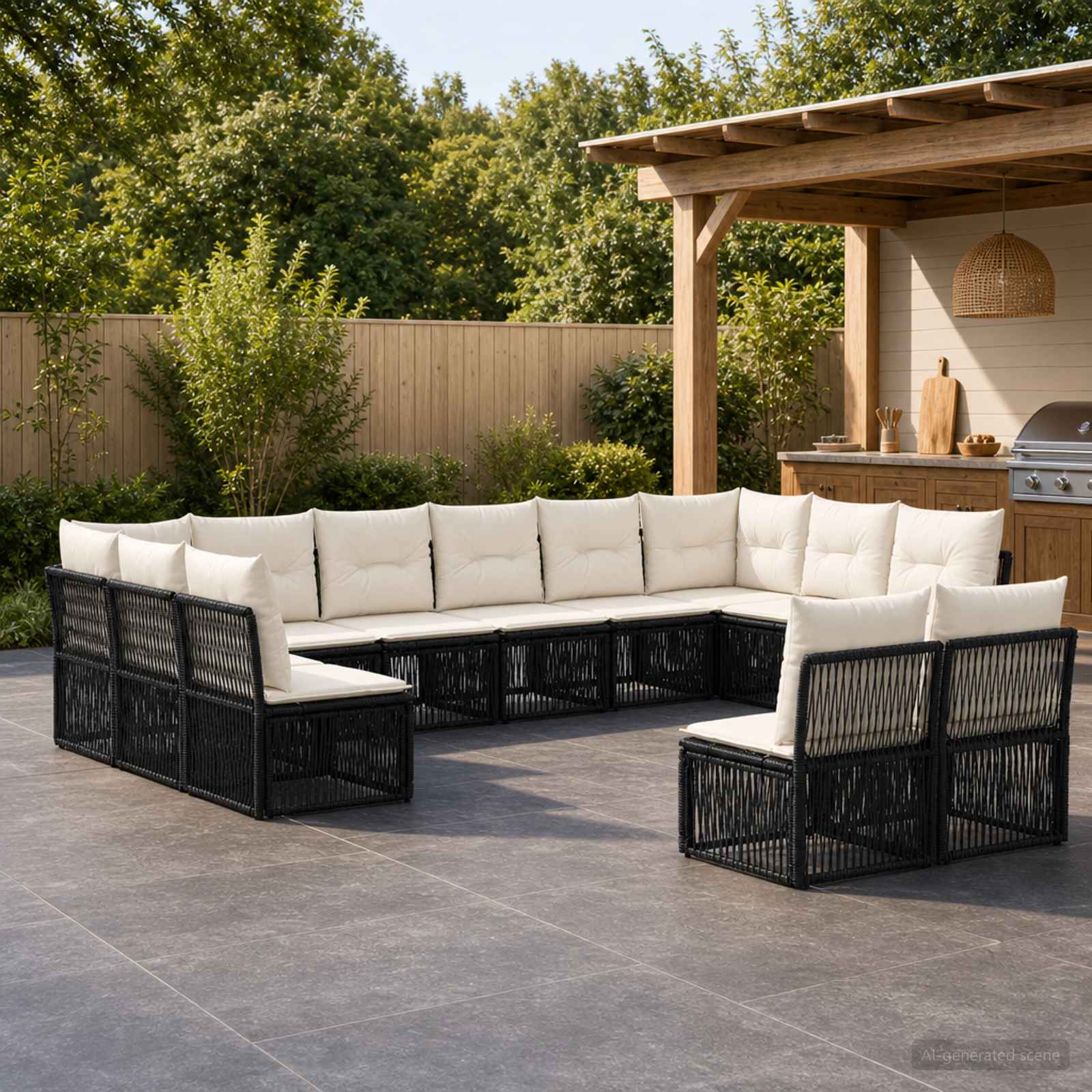 vidaXL Tuinbankenset 13 pcs Zwart poly rattan