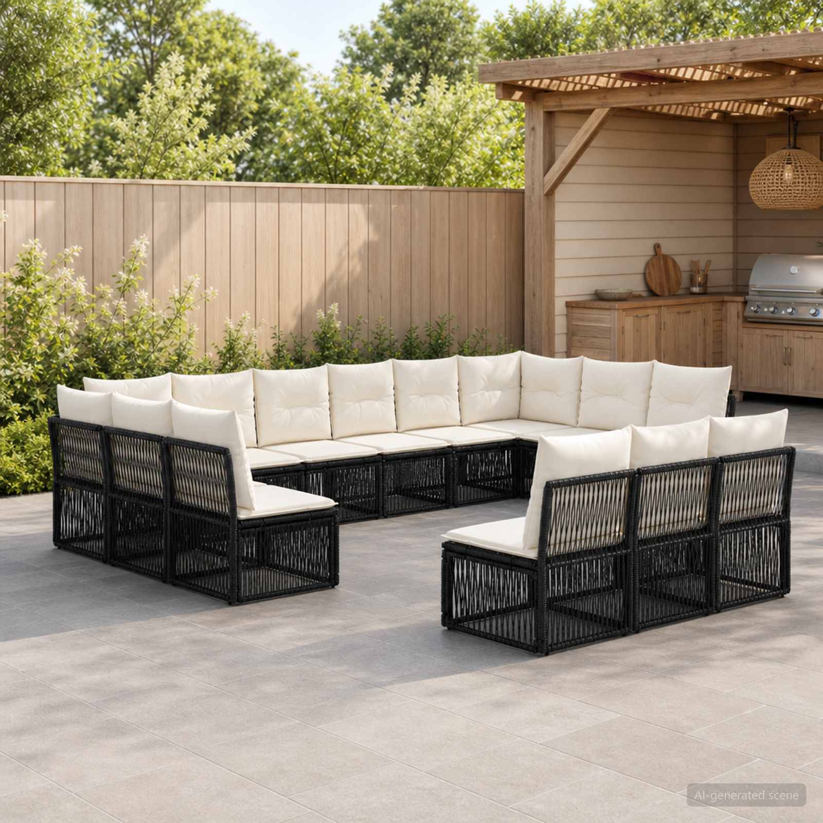 vidaXL Tuinbankenset 14 pcs Zwart poly rattan