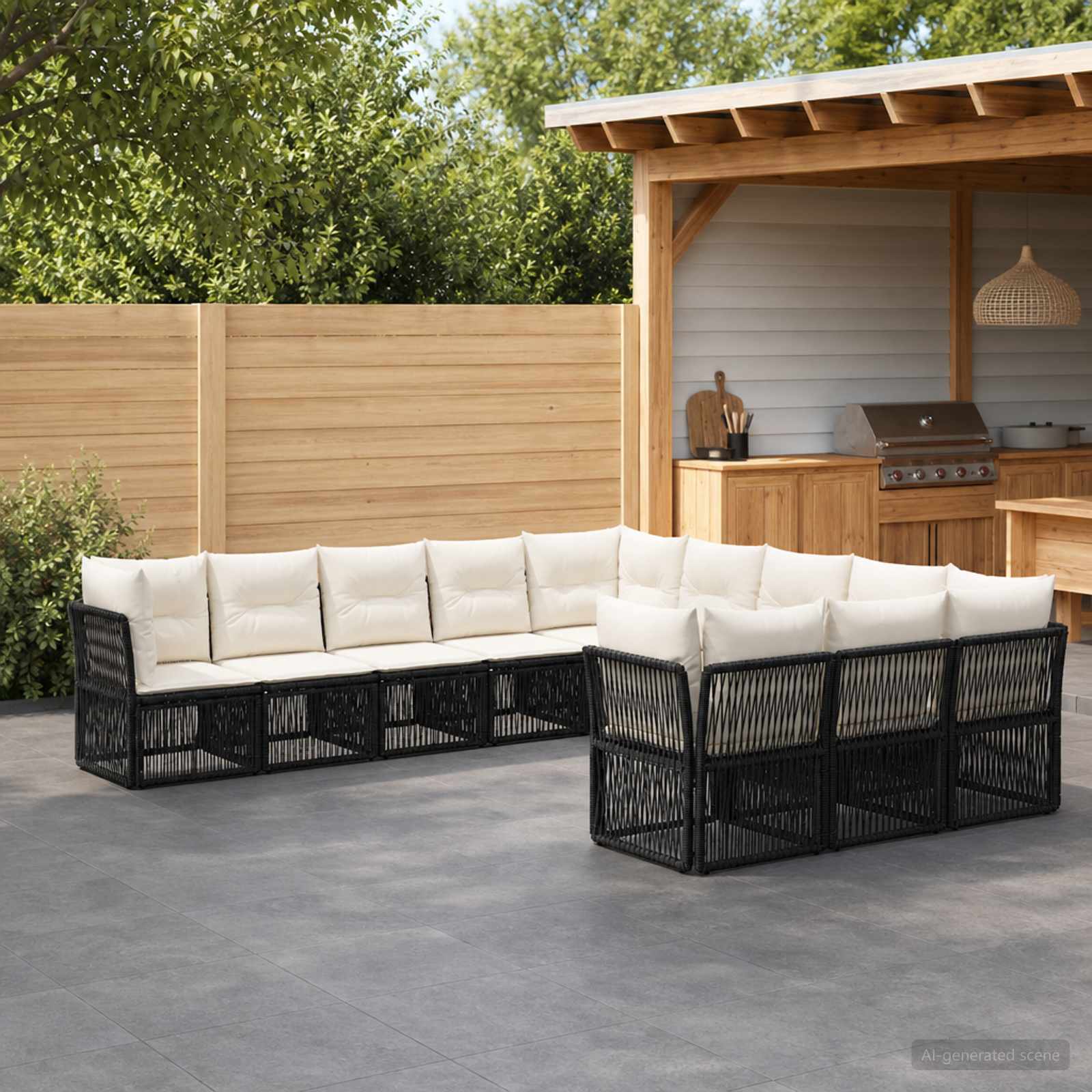 vidaXL Tuinbankenset 12 pcs Zwart poly rattan