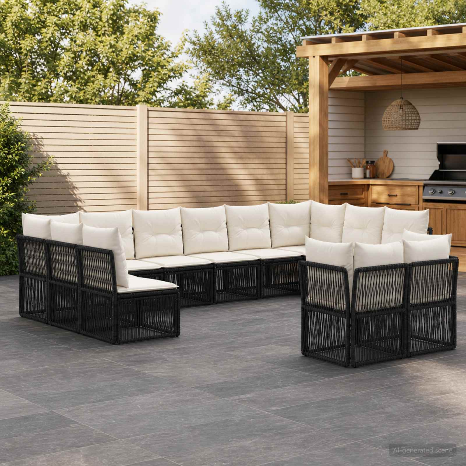 vidaXL Tuinbankenset 13 pcs Zwart poly rattan