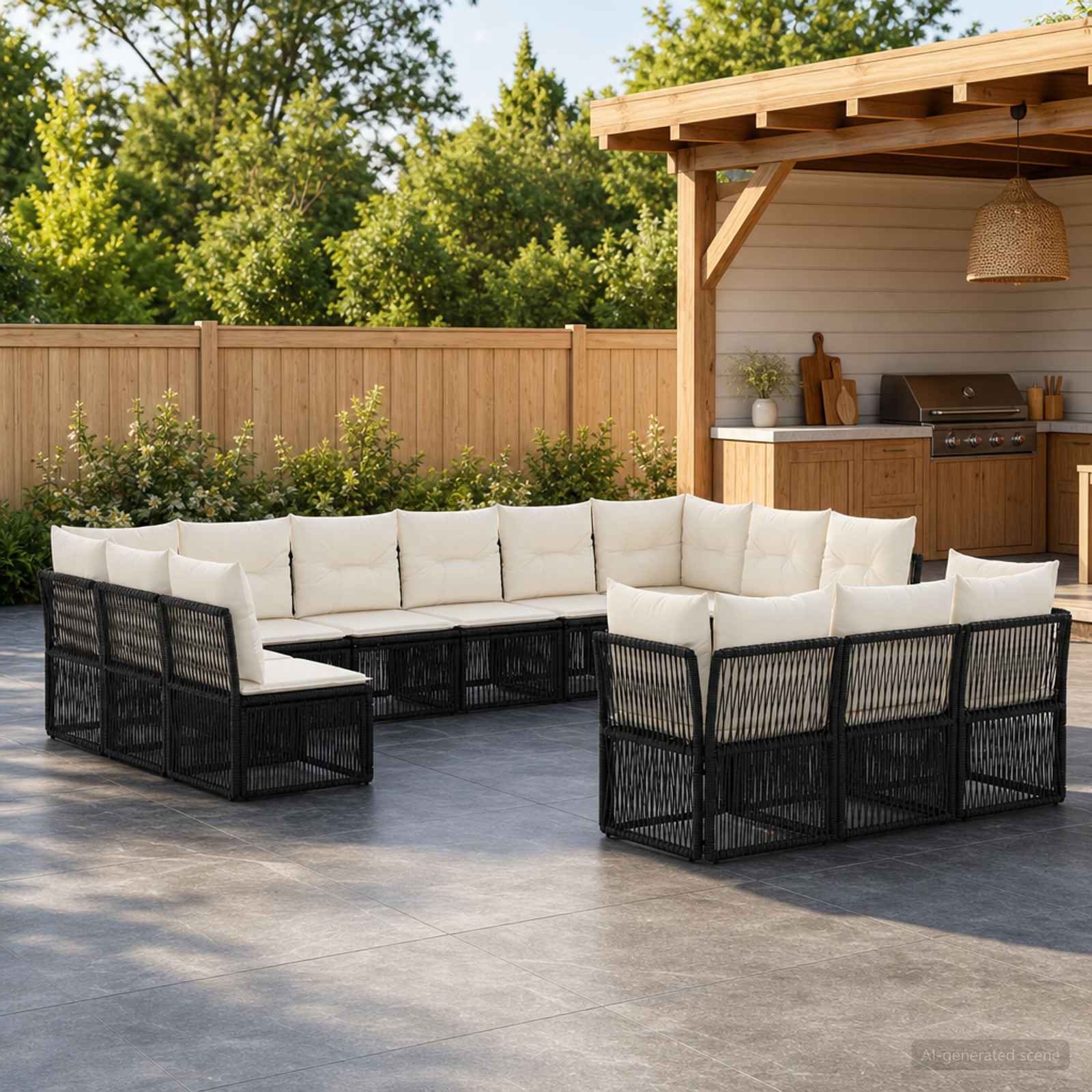 vidaXL Tuinbankenset 14 pcs Zwart poly rattan