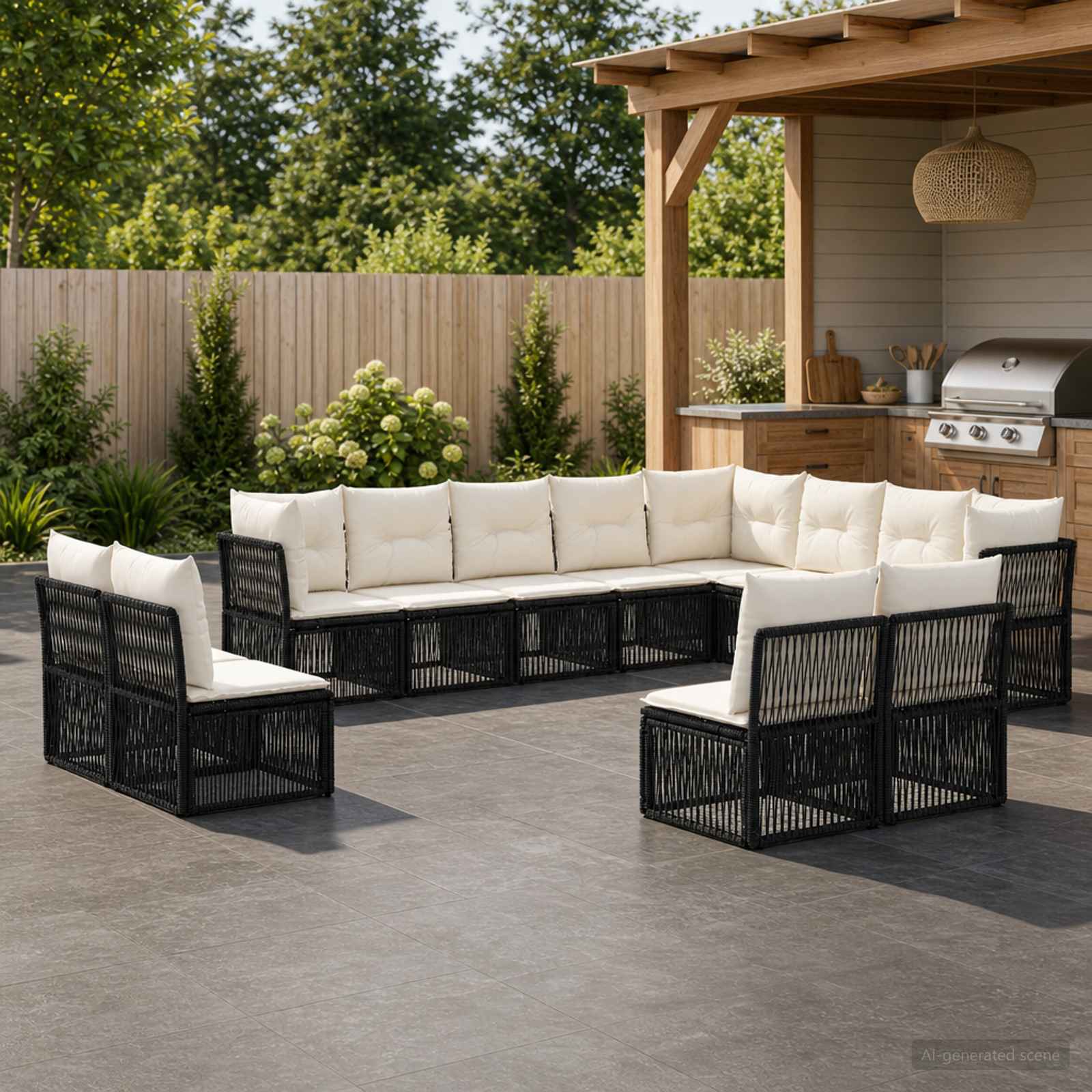 vidaXL Tuinbankenset 13 pcs Zwart poly rattan