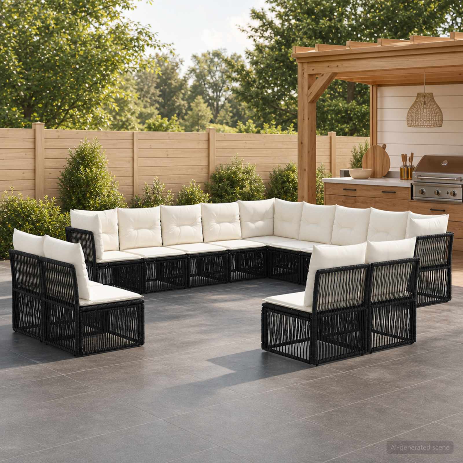 vidaXL Tuinbankenset 14 pcs Zwart poly rattan