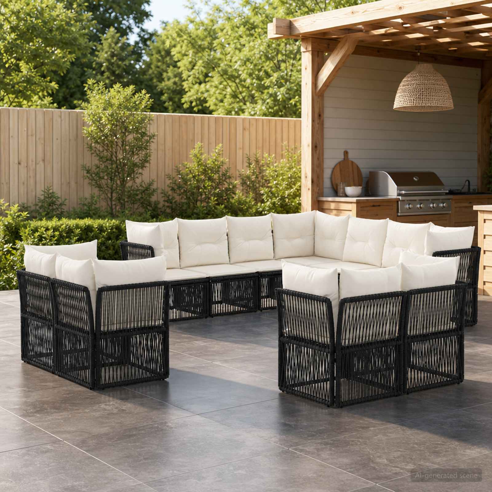 vidaXL Tuinbankenset 12 pcs Zwart poly rattan