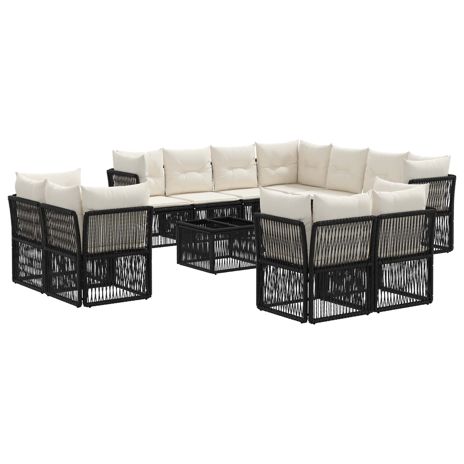 vidaXL Tuinbankenset 12 pcs Zwart poly rattan
