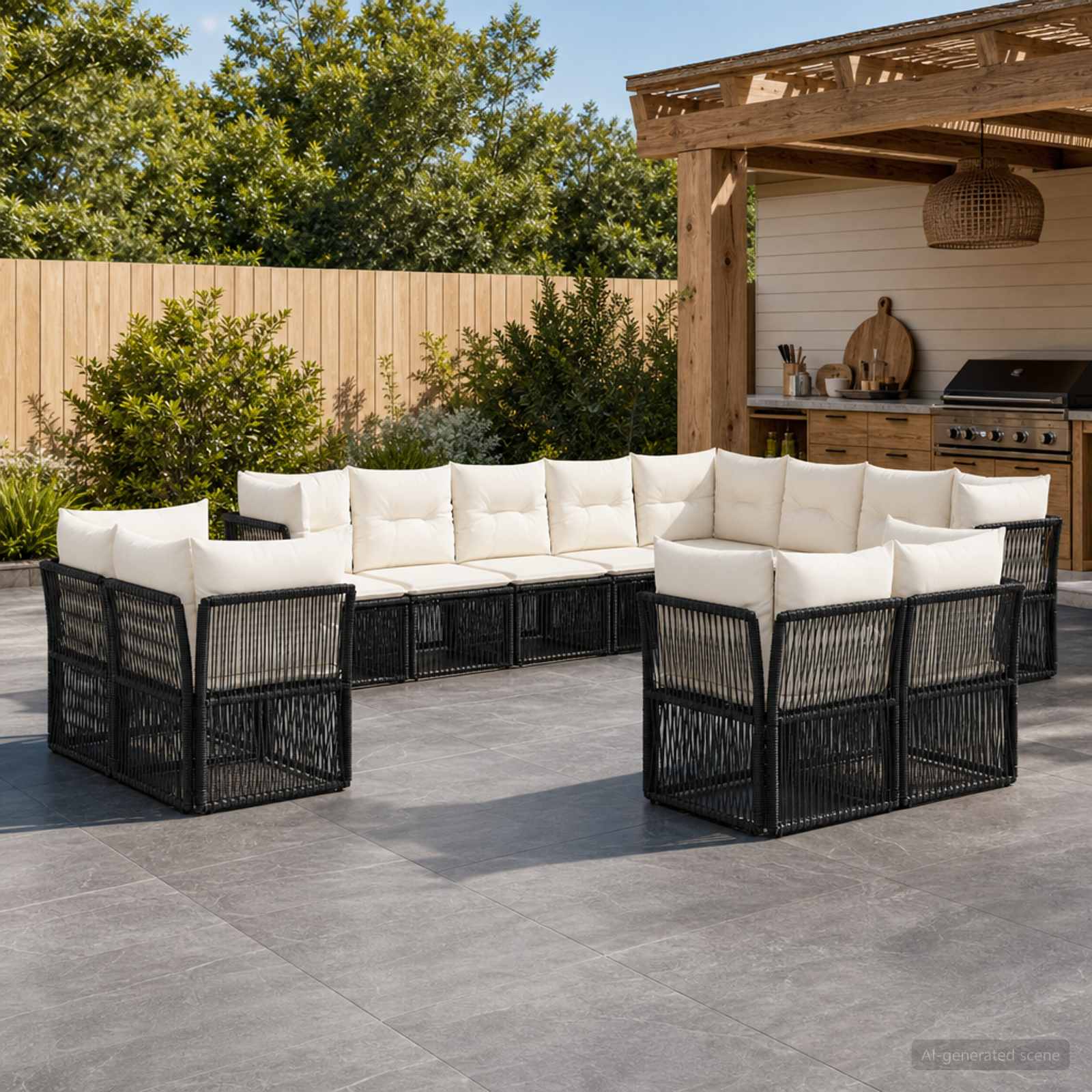 vidaXL Tuinbankenset 13 pcs Zwart poly rattan