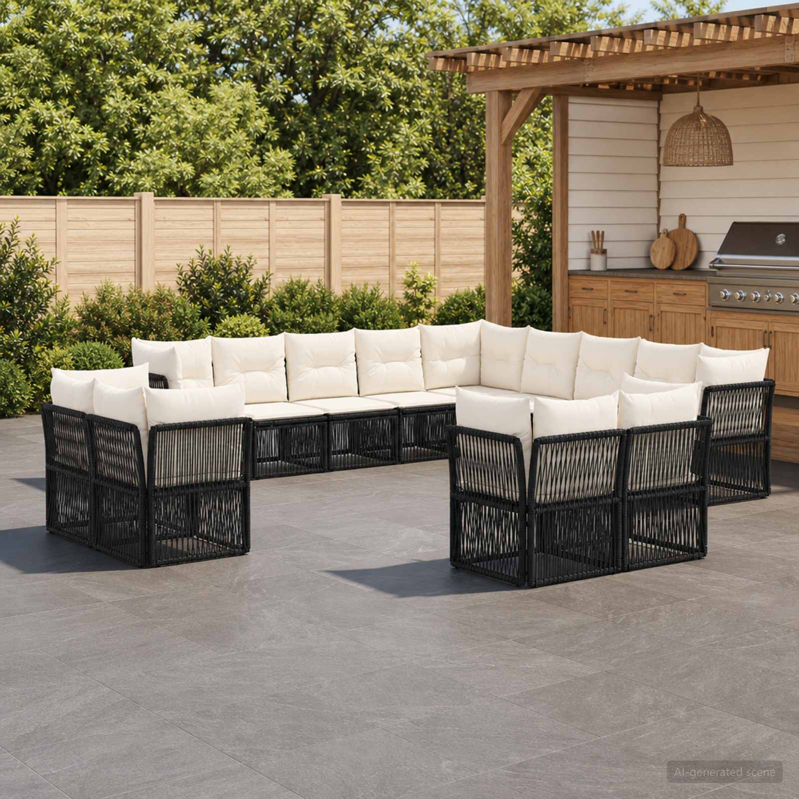 vidaXL Tuinbankenset 14 pcs Zwart poly rattan