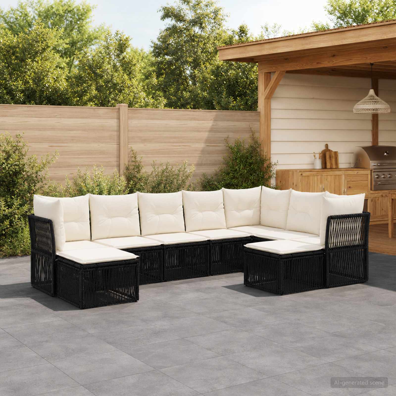vidaXL Tuinbankenset 10 pcs Zwart poly rattan
