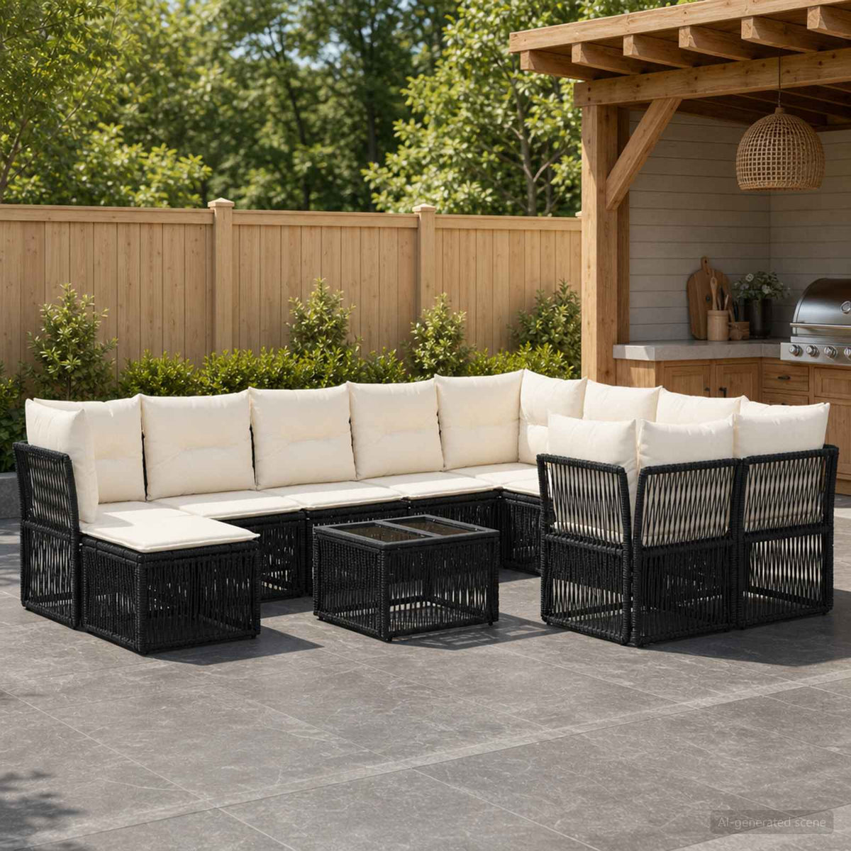 vidaXL Tuinbankenset 11 st Zwart poly rattan