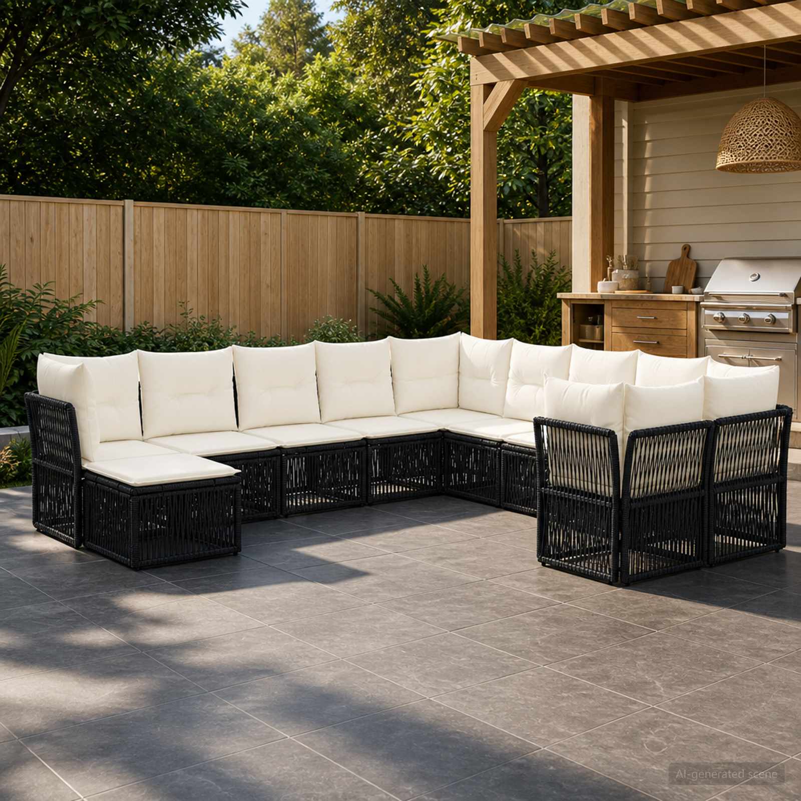 vidaXL Tuinbankenset 12 pcs Zwart poly rattan