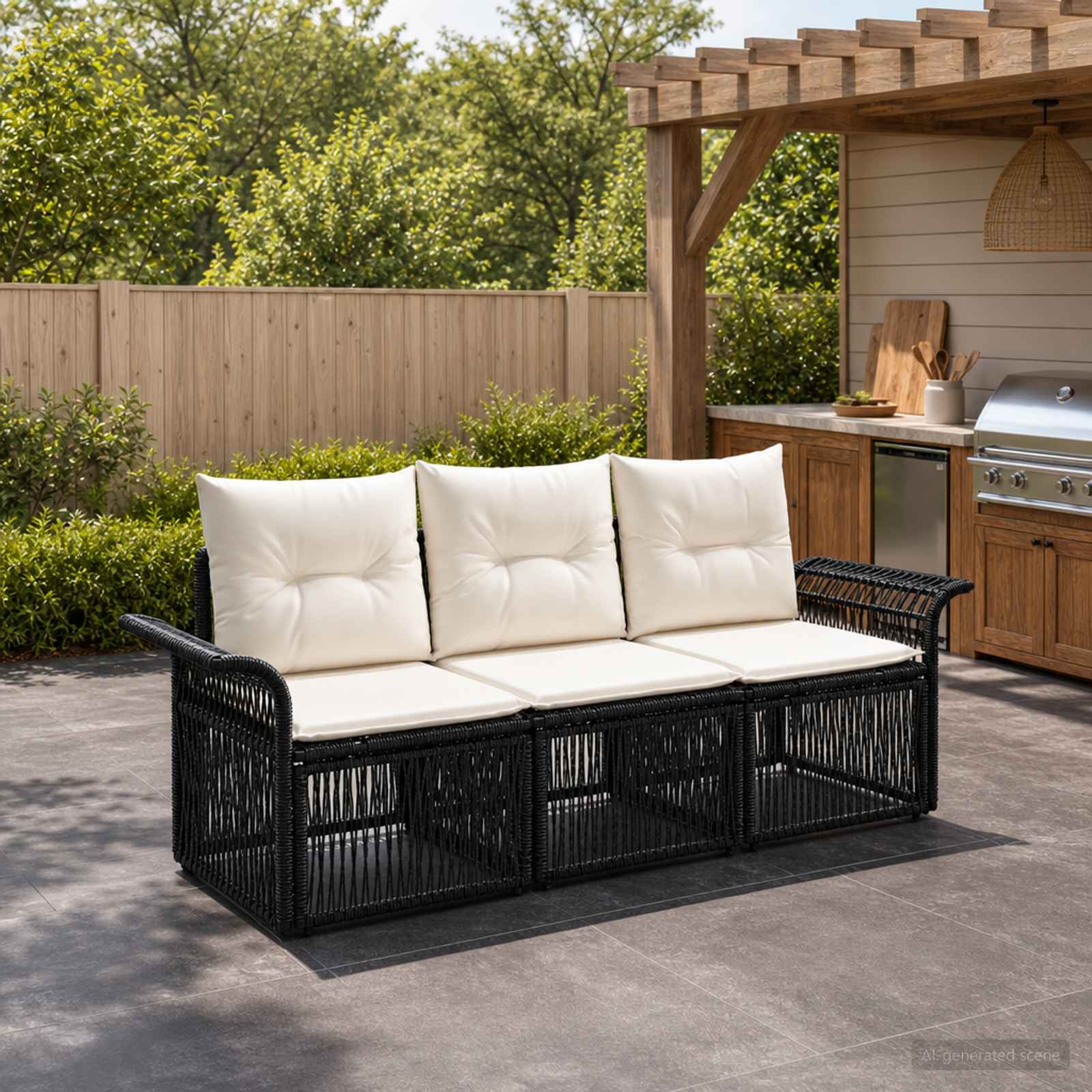 vidaXL Tuinbankenset 4 pcs Zwart poly rattan