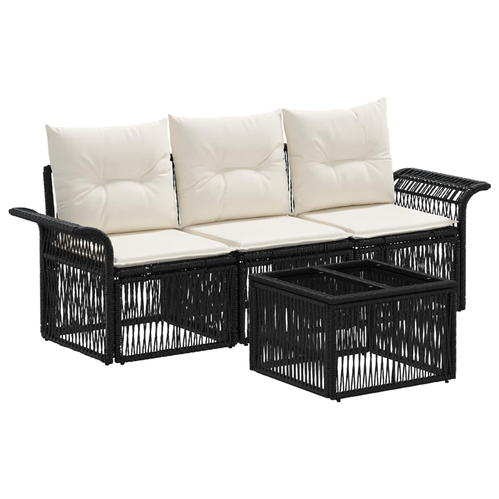 vidaXL Tuinbankenset 4 pcs Zwart poly rattan