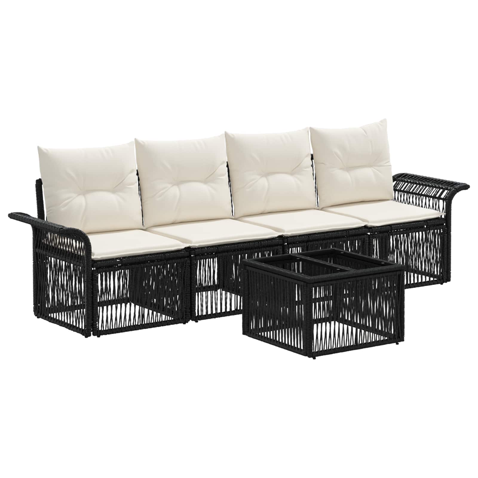 vidaXL Tuinbankenset 5 pcs Zwart poly rattan