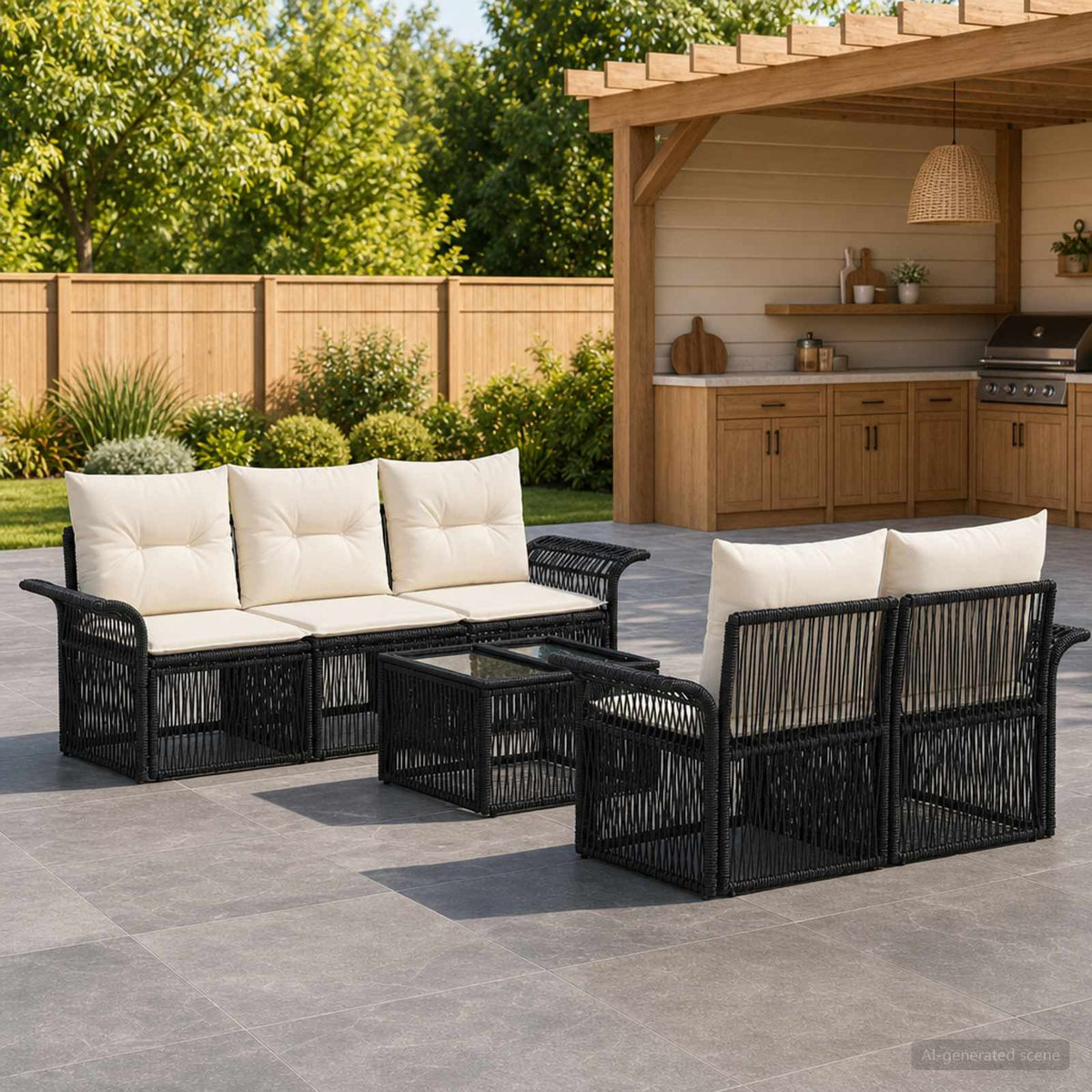 vidaXL Tuinbankenset 6 st Zwart poly rattan
