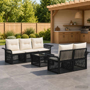 vidaXL Tuinbankenset 6 st Zwart poly rattan