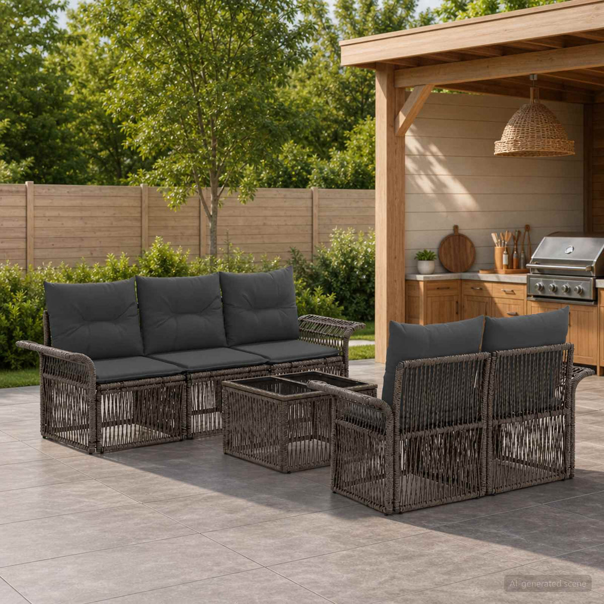 vidaXL Tuinbankenset 6 st Zwart poly rattan