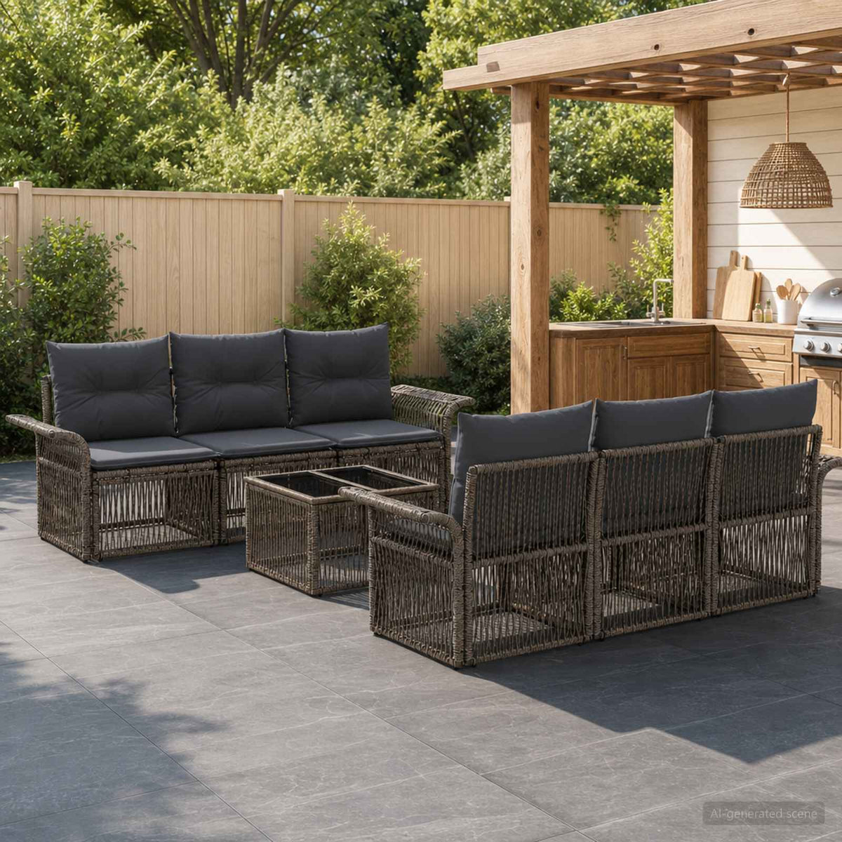 vidaXL Tuinbankenset 7 st Zwart poly rattan