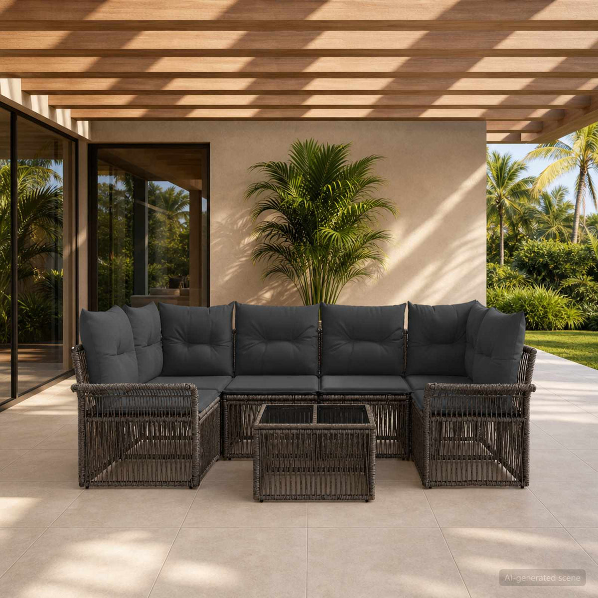 vidaXL Tuinbankenset 7 st Zwart poly rattan