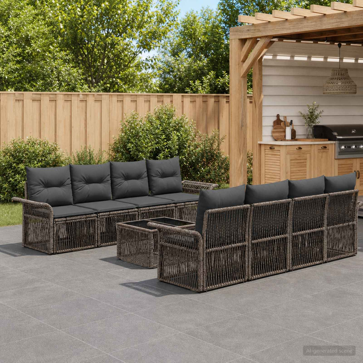 vidaXL Tuinbankenset 9 st Zwart poly rattan
