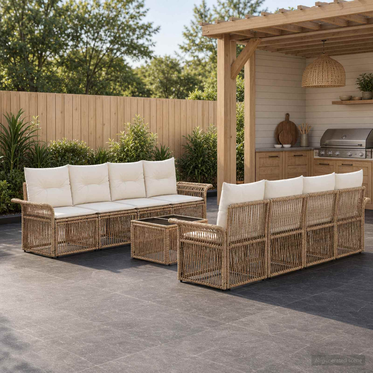 vidaXL Tuinbankenset 9 st Zwart poly rattan