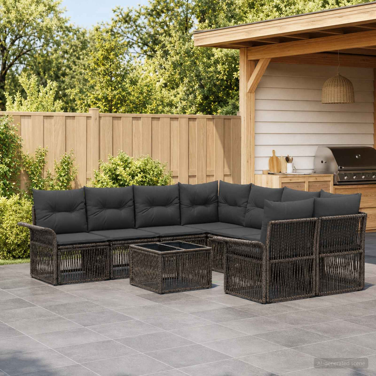 vidaXL Tuinbankenset 9 st Zwart poly rattan