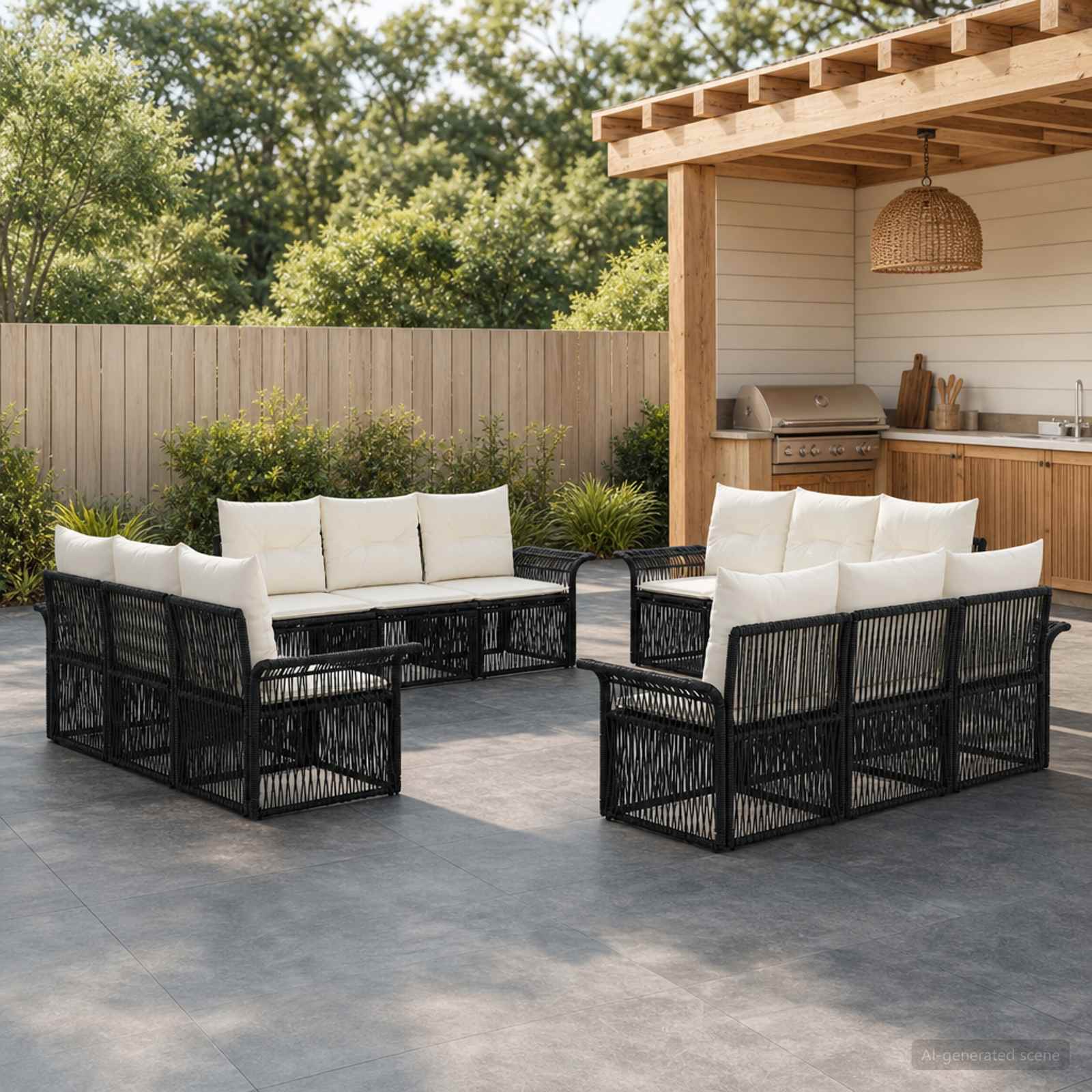 vidaXL Tuinbankenset 13 pcs Zwart poly rattan