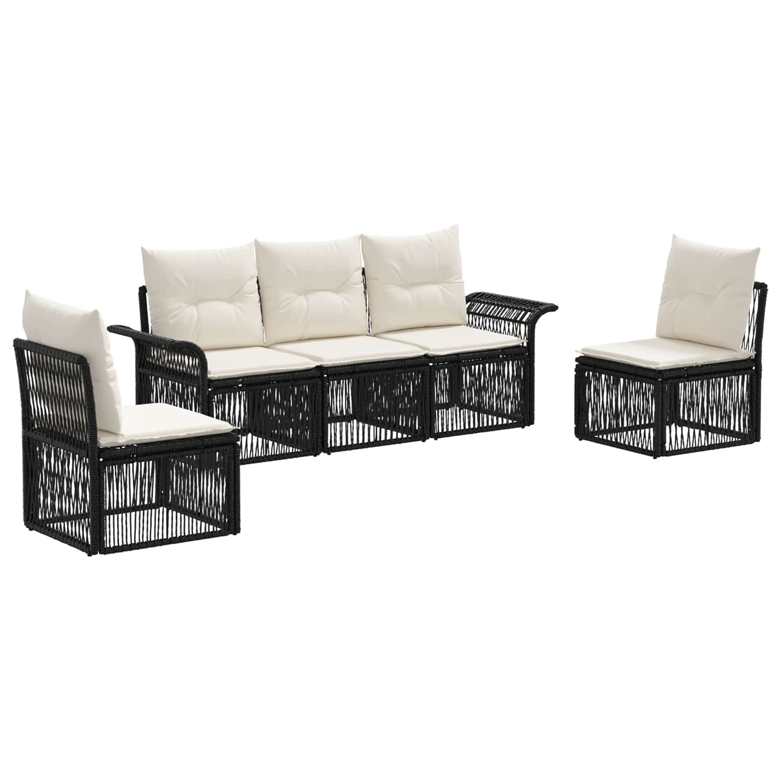vidaXL Tuinbankenset 6 pcs Zwart poly rattan