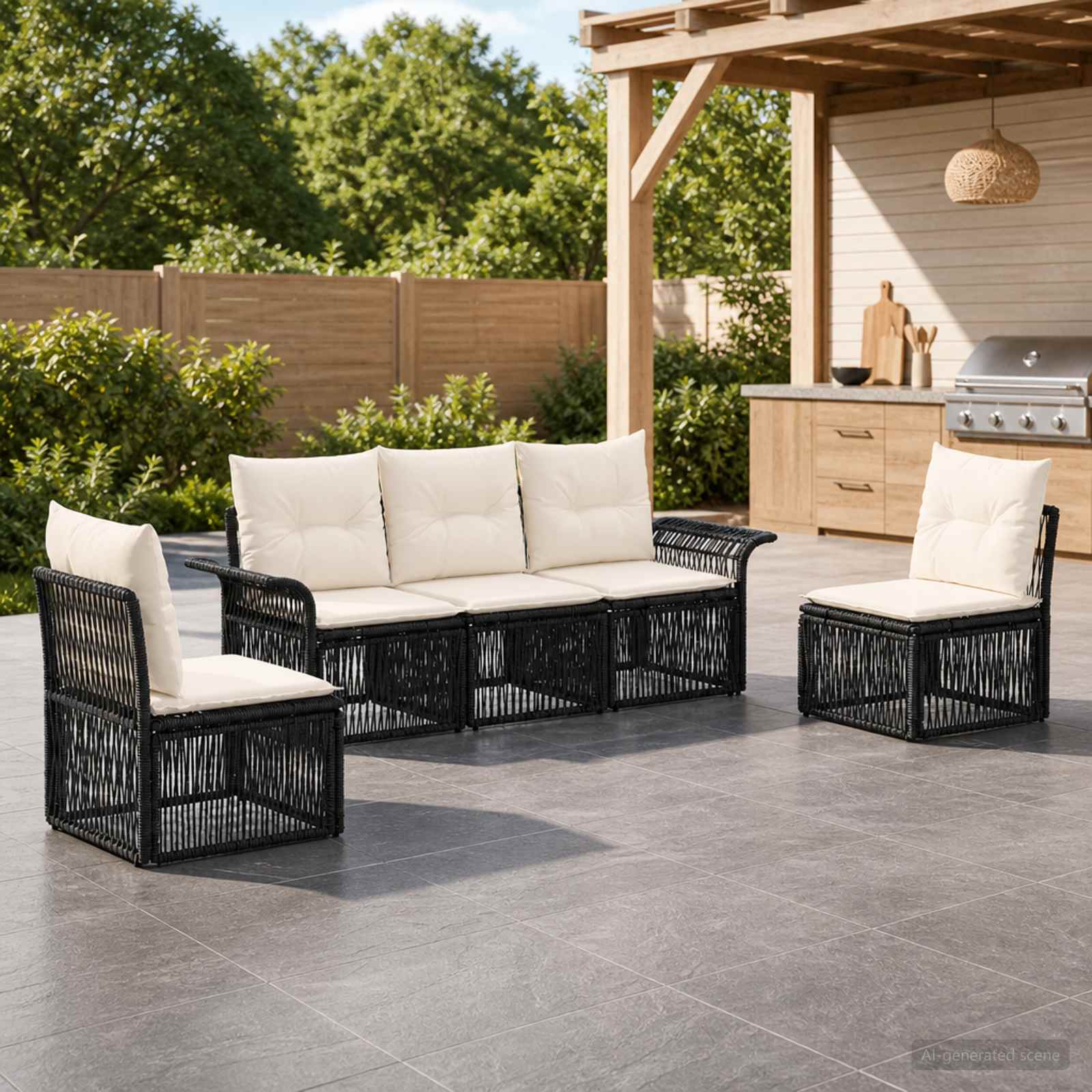 vidaXL Tuinbankenset 6 pcs Zwart poly rattan